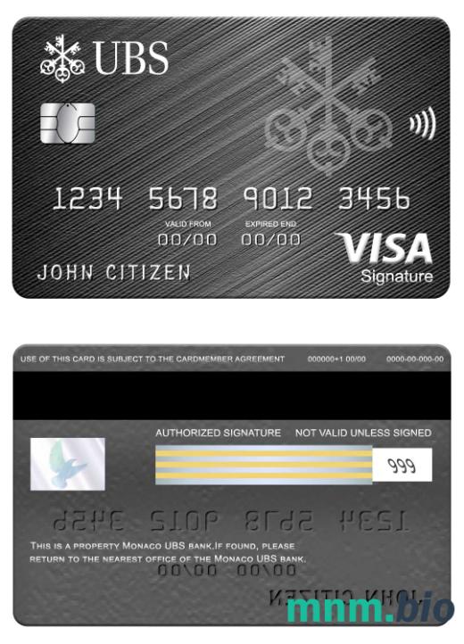 Monaco UBS bank visa podpis karta przykład w formacie PSD
